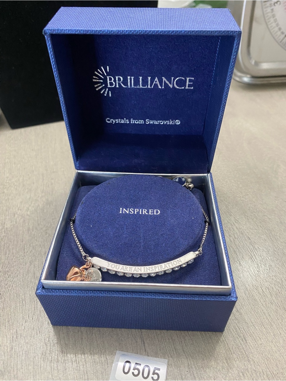 Inspired "You Are An Inspiration" Silver Tone Bracelet with Rose Gold Charm